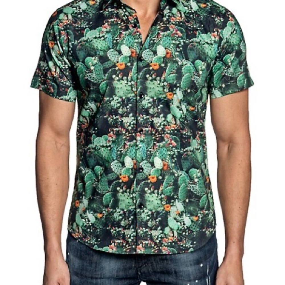 Cactus-Print Short-Sleeve Button-Down Shirt
